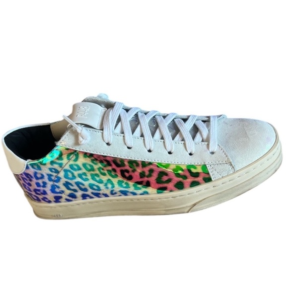 P448 JACK LEOPARD PRINT HOLOGRAM LOW TOP SNEAKERS Made in Italy NWT - Picture 1 of 15
